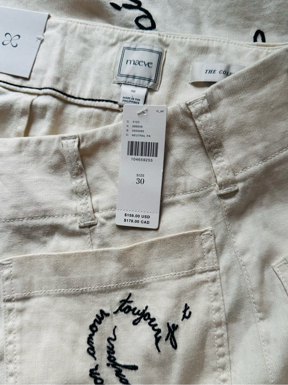 NWT Size 30 - The Colette Linen-Blend Love Notes embroidery Trousers (US$158) - Picture 16 of 16